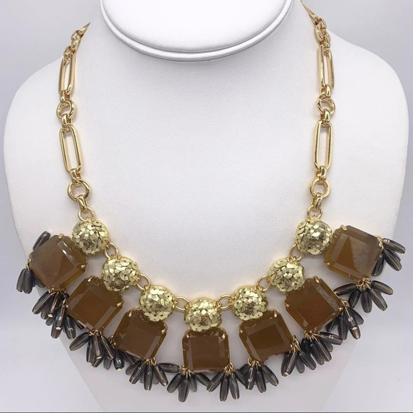 J. Crew Brown Jeweled Gold Sequin Necklace - Picture 1 of 4
